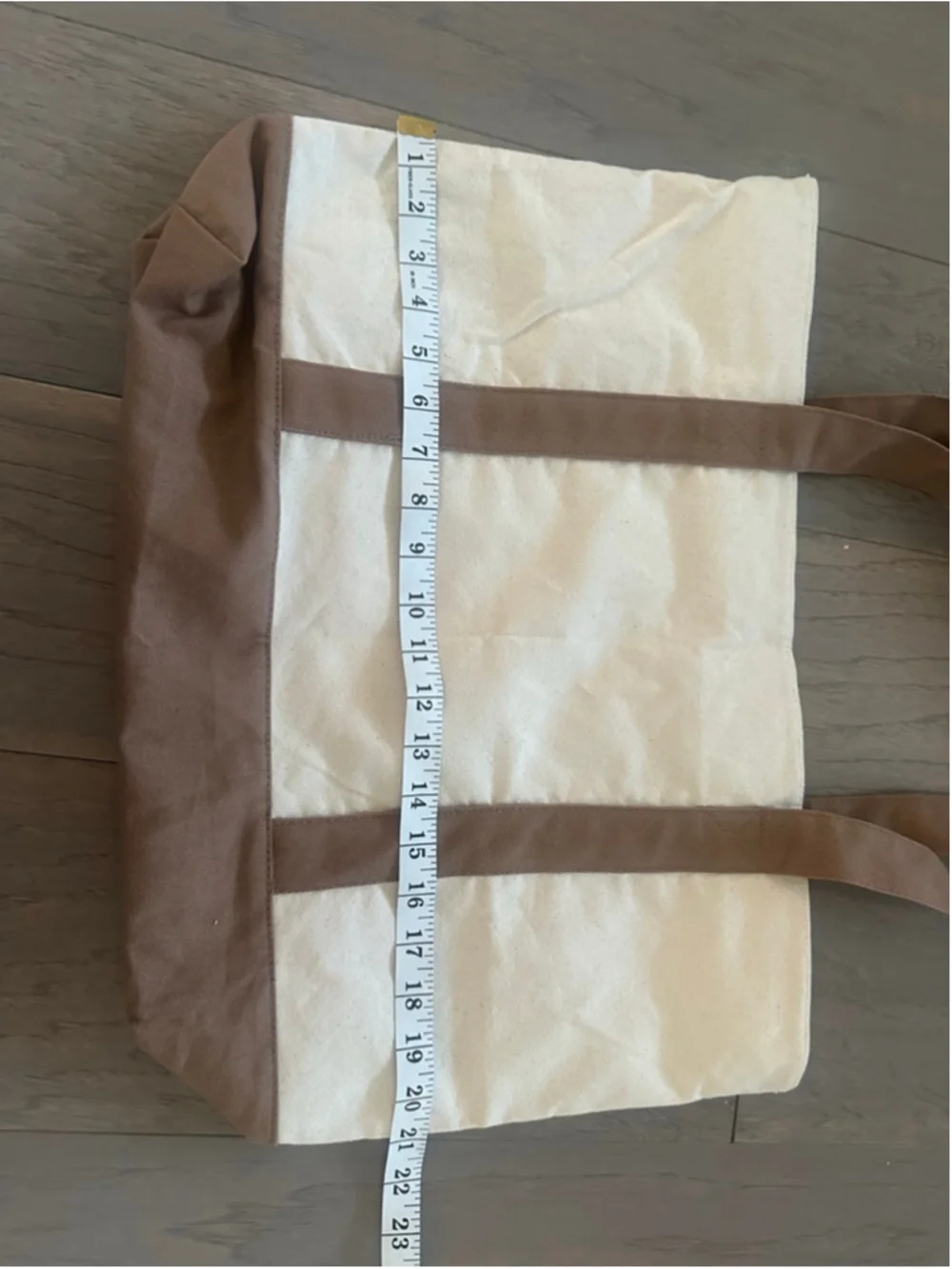 Women's Beige and Brown Canvas Tote Bag, One Size - Picture 6 of 9